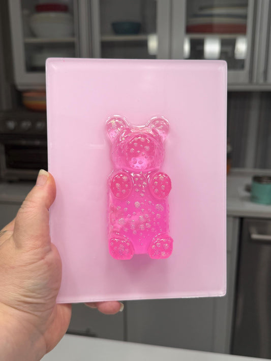 Pink Sparkle Gummy Bear Wall Art | Resin Pop Art Sculpture | 8x6” Candy Decor | Handmade Kawaii Wall Art | Cute Statement Art