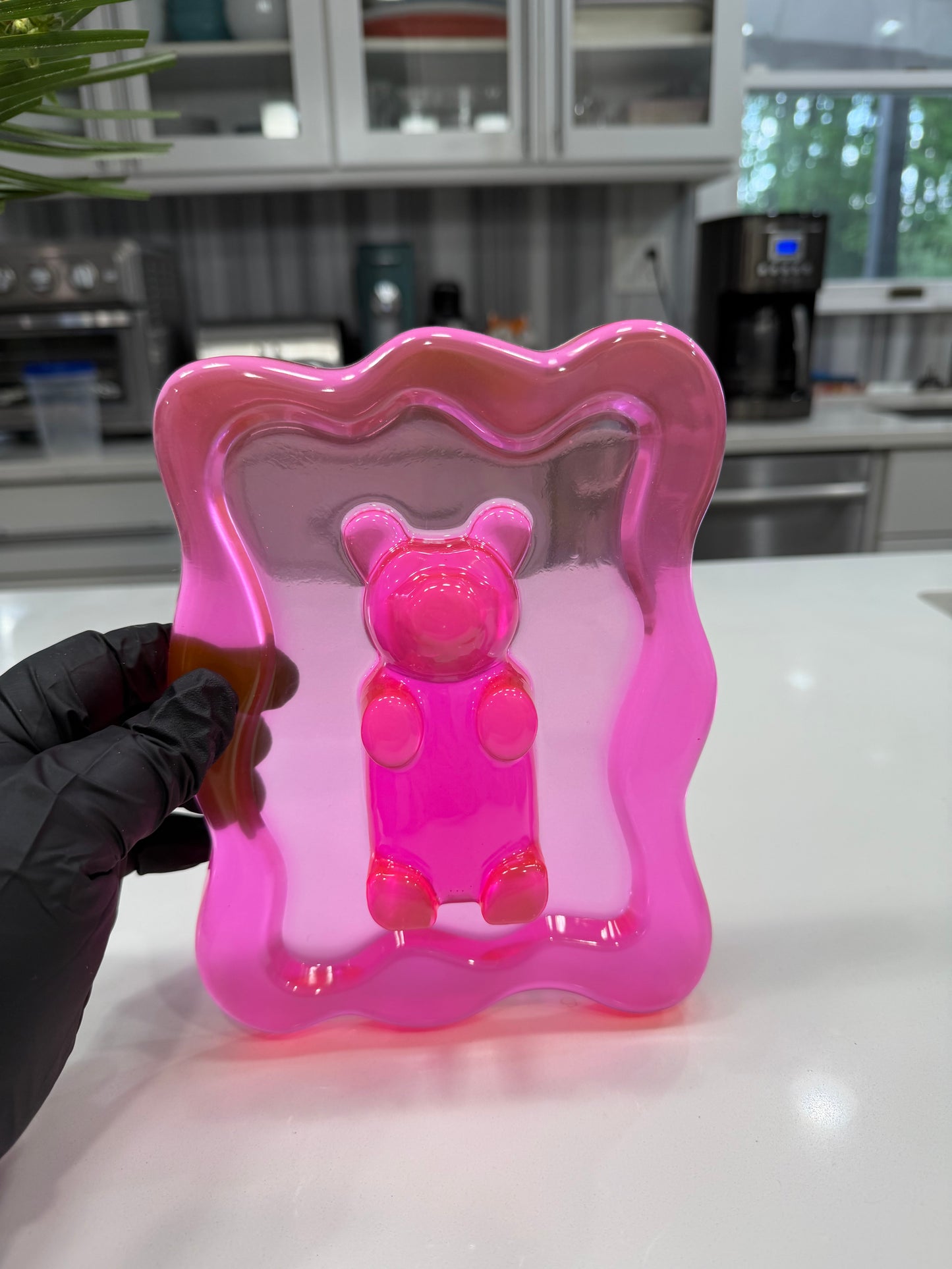 Hot Pink Gummy Bear Resin Wall Art – Y2K Candycore Pop Art Decor – Translucent Lucite Style Handmade Sculpture