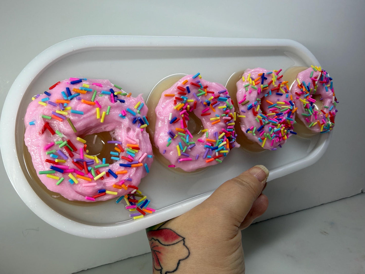 Pink Frosted Donut Resin Art • 13x5” Handmade Pop Art Tray • Rainbow Sprinkle Sweet Kitchen Decor • Cute Kawaii Donut Wall Art