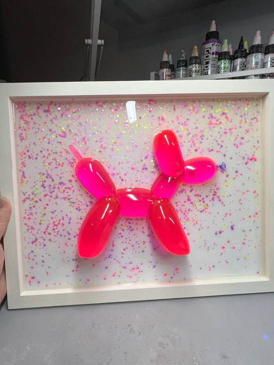 Neon Pink Balloon Dog Wall Art: 3D Confetti Resin Pop Art