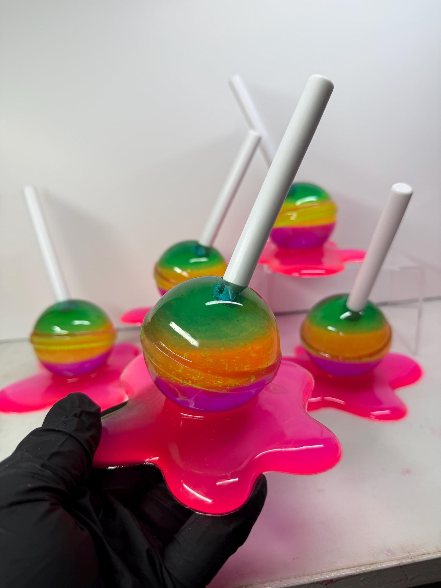 Melting Lollipop Extra Large Pop Art Decor Rainbow Layers Blue Yellow Purple Pink, Resin Sculpture, Candy Art