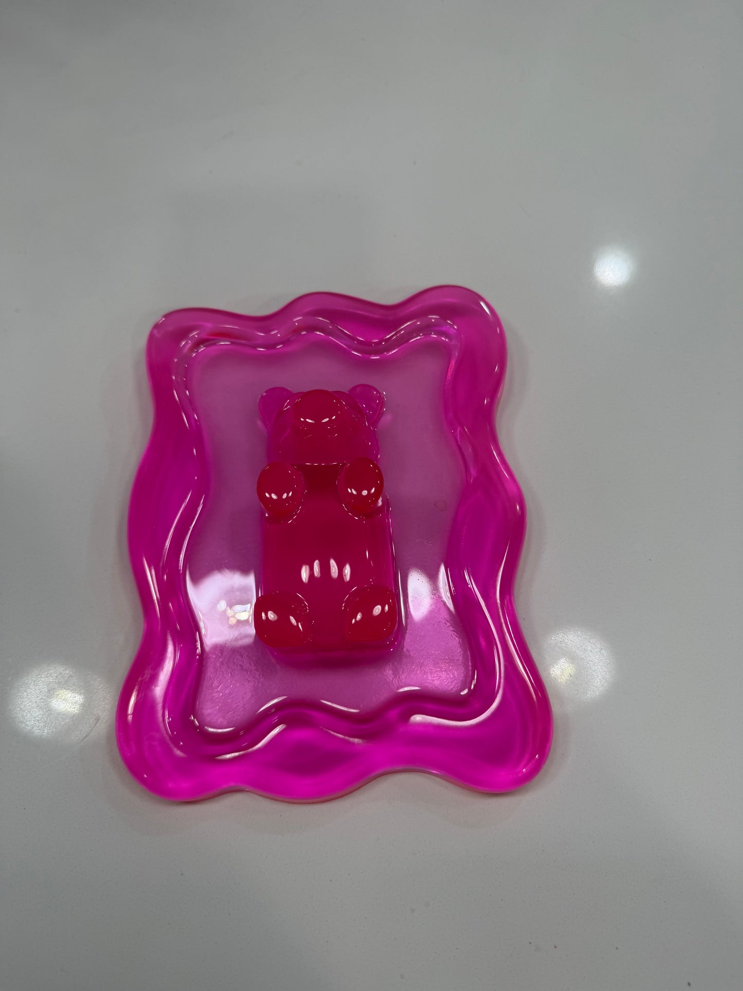 Hot Pink Gummy Bear Resin Wall Art – Y2K Candycore Pop Art Decor – Translucent Lucite Style Handmade Sculpture