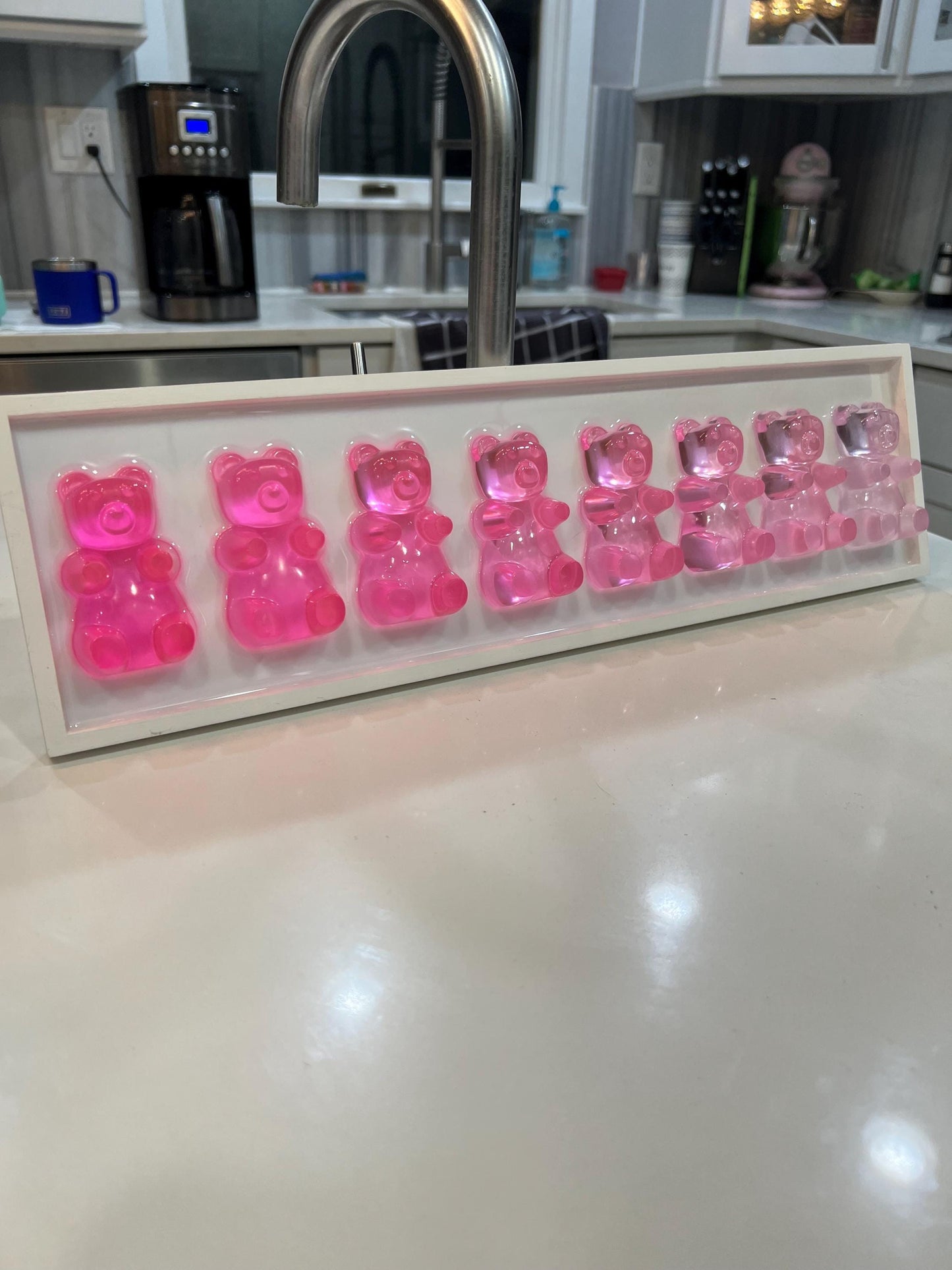 Pink Ombre Gummy Bear Resin Wall Art: 3D Pop Art Decor, Nursery Kids Room Decor, Fun Dopamine Apartment Wall Decor, Fake Candy