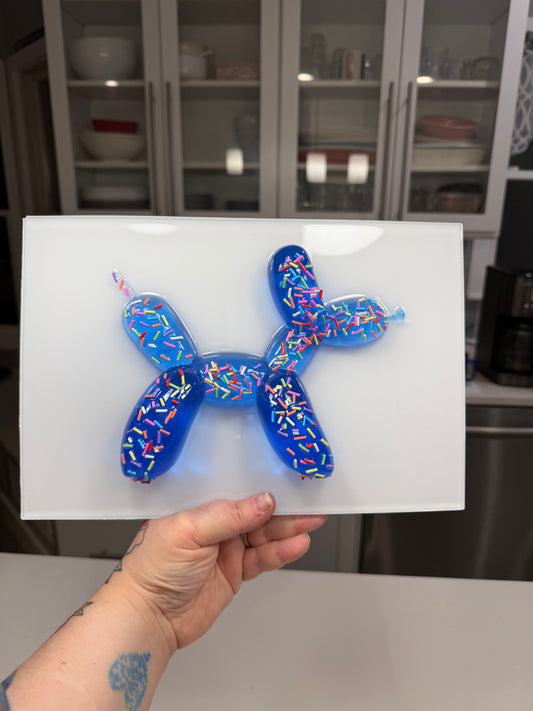Good Boy, Extra Sprinkles – Blue Balloon Dog Resin Wall Art (12x8”)