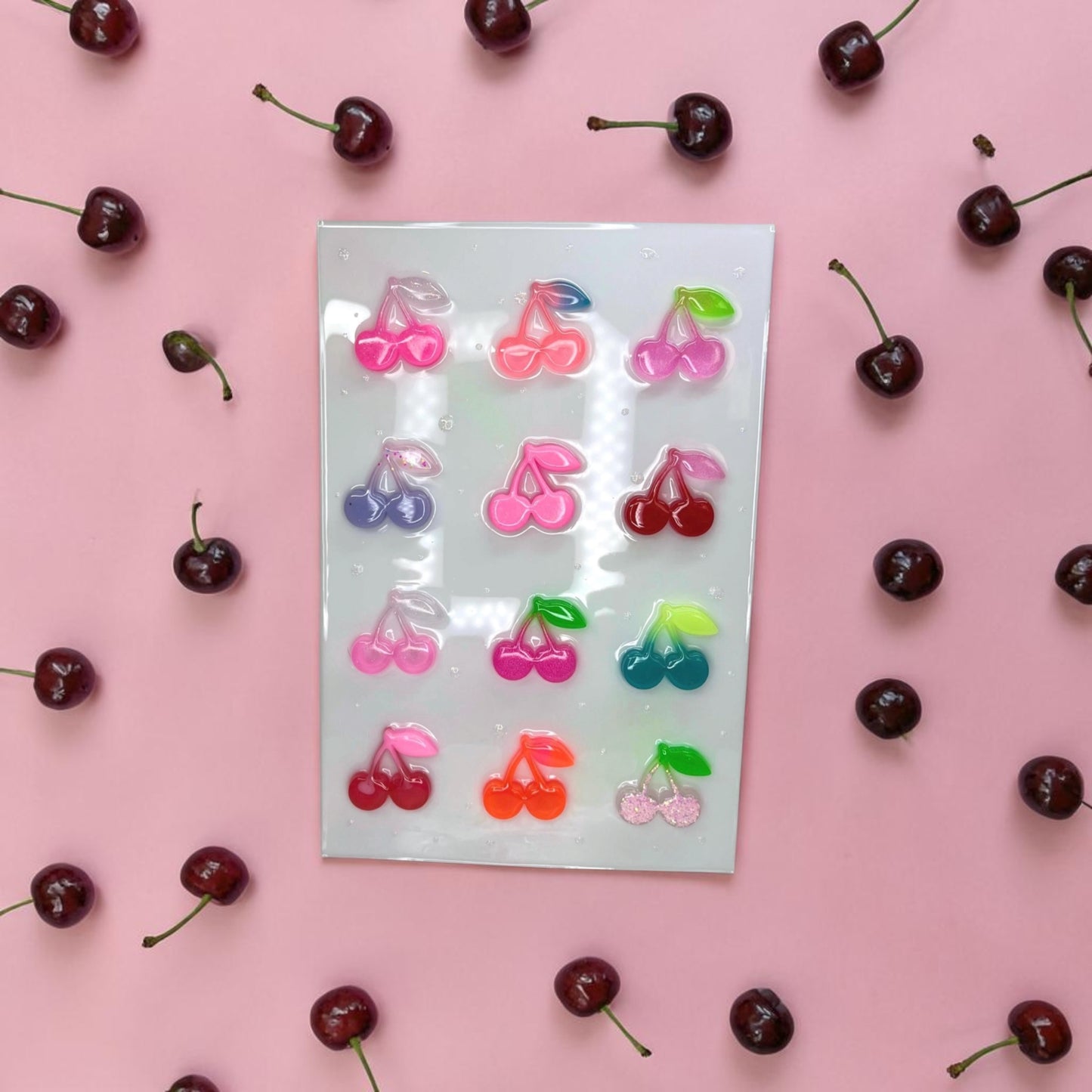 OOAK Resin Cherry Grid Wall Art • 3D Pop Art Candy Sculpture • Colorful Kawaii Fruit Decor • Handmade 12x8 Statement Piece