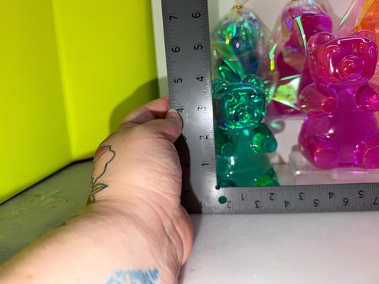 Large 5 Inch Resin Gummy Bear Figurine – Candy Colored Pop Art Decor – Holographic Gift Wrapped – Fun Gift for Art Lovers & Collectors