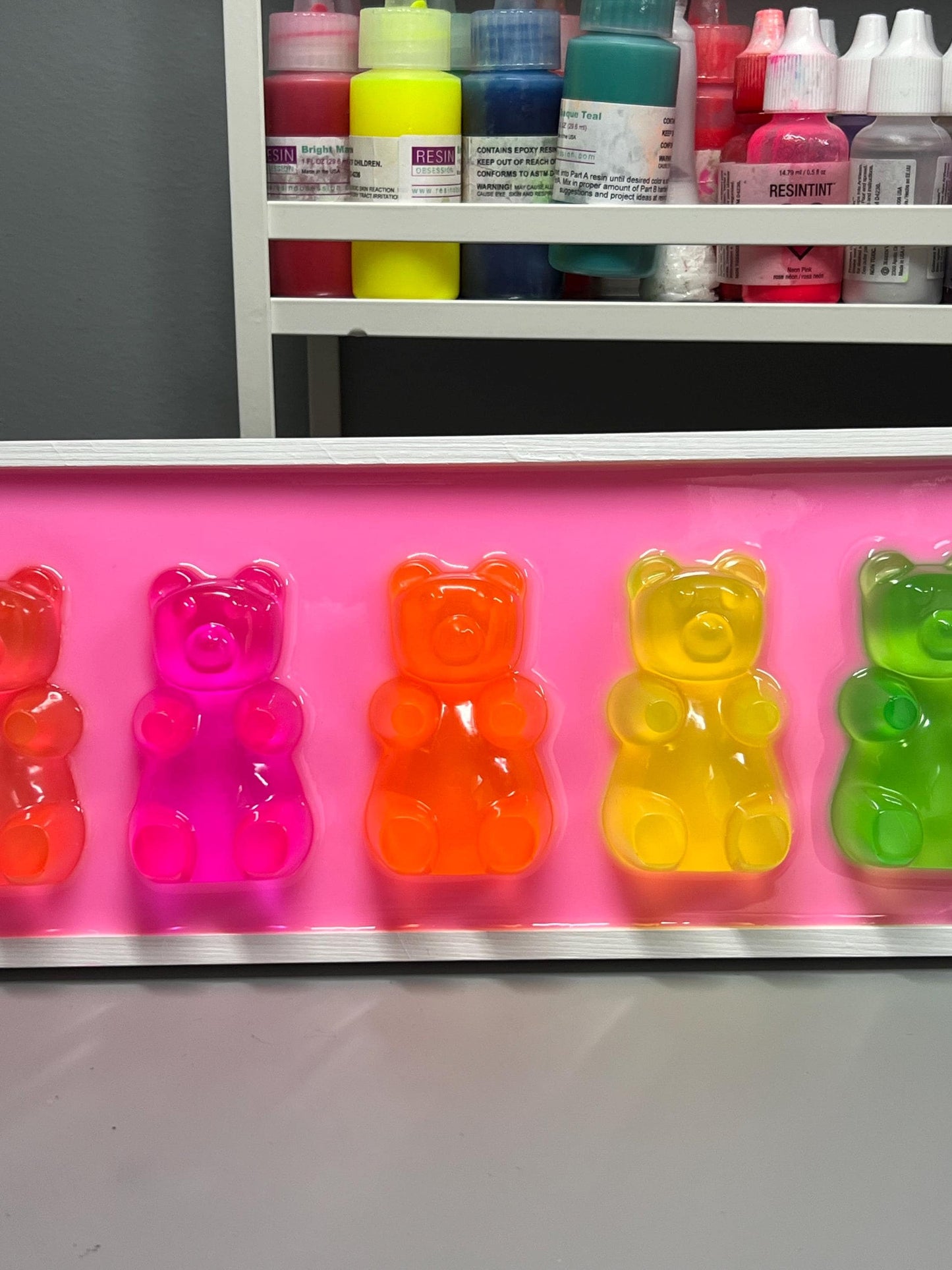 Neon Rainbow Resin Candy Bear Wall Art: 3D Pop Candy Decor