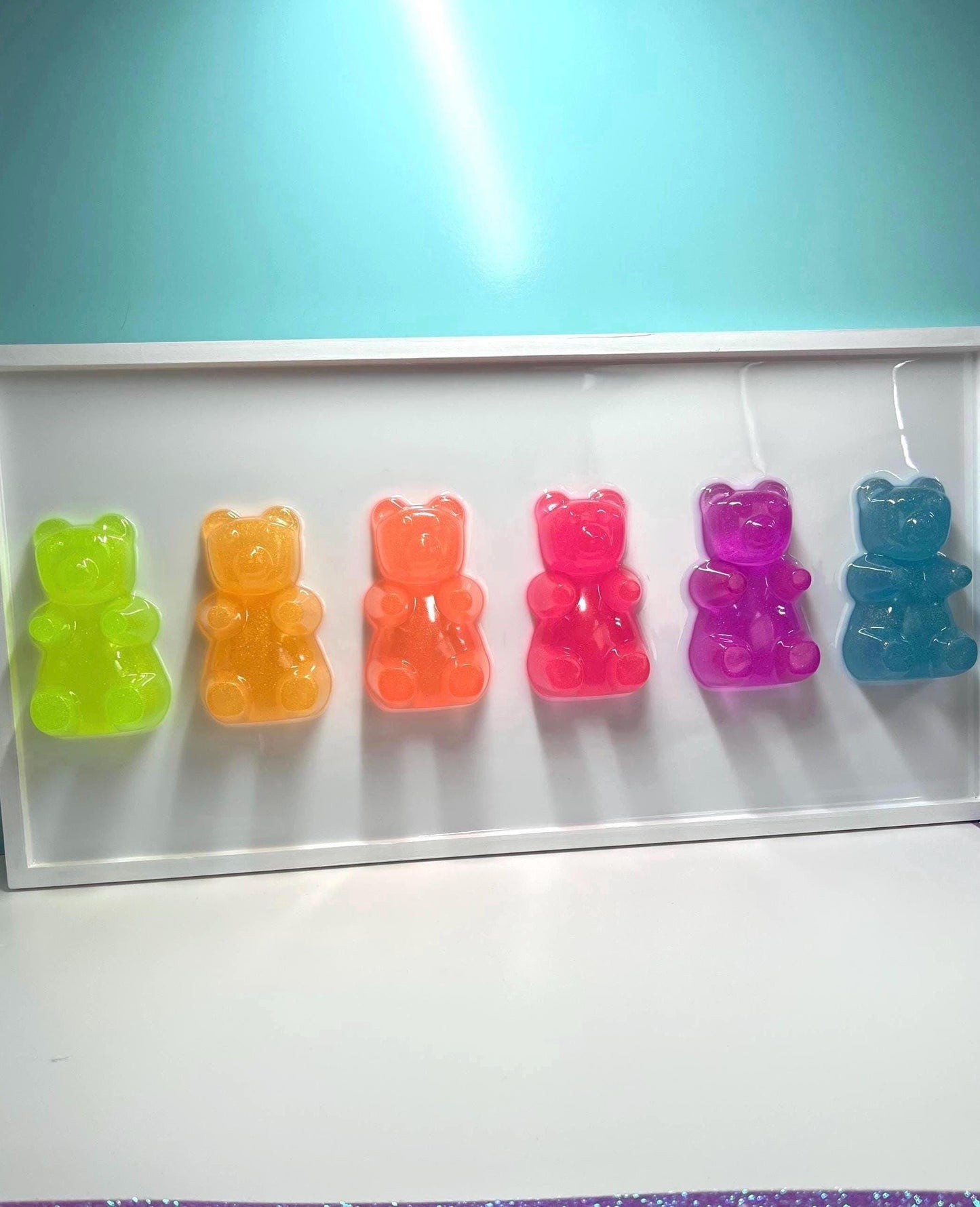 Glitter 5 inch Jumbo Neon Rainbow Gummy Bear Wall Art: 3D Pop Art Decor, Gallery Wall Nursery Wall Hanging, Dopamine Rush Kawaii Decor