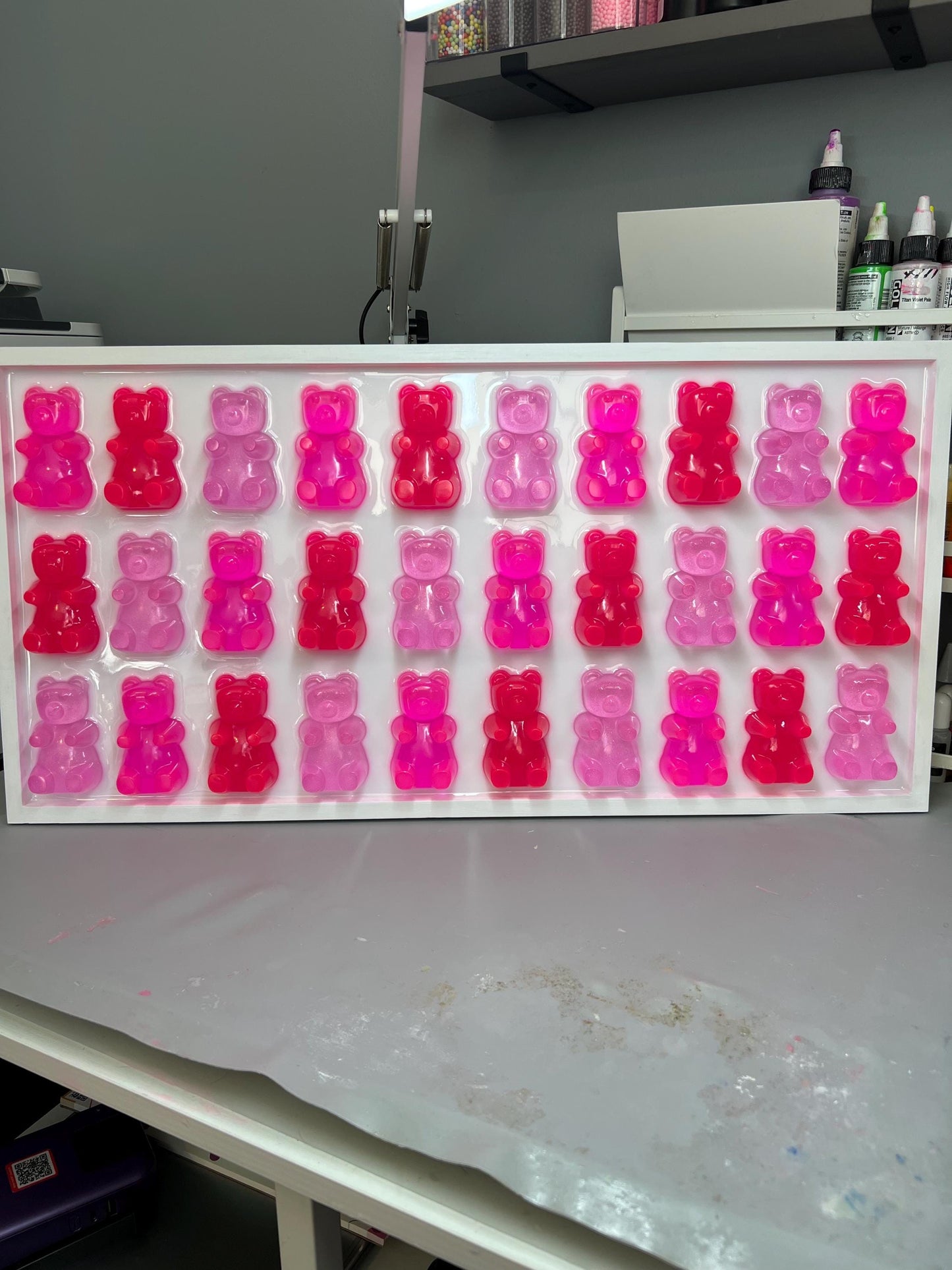 Shades of Pinks Extra Large Pink Resin Gummy Bear Wall Art: 3D Pop Art Decor Glitter, Pink Dopamine Statement Wall Decor