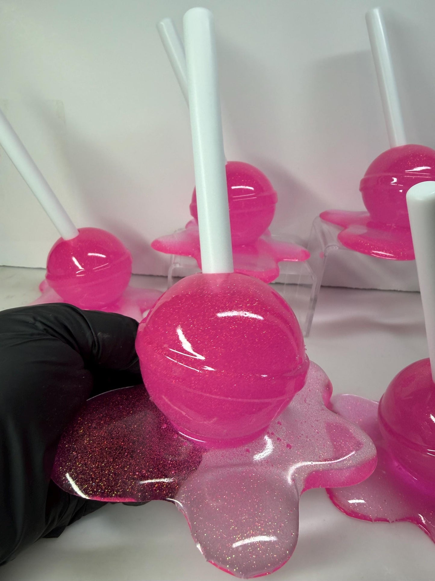 Melting Lollipop Extra Large Pop Art Decor Pink Sparkle Glitter, Resin Sculpture, Candy Art