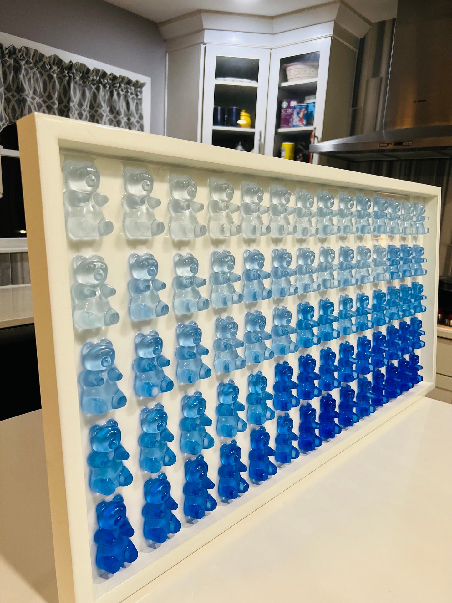 XL Blue Ombre Resin Gummy Bear Wall Art: 3D Pop Art Decor