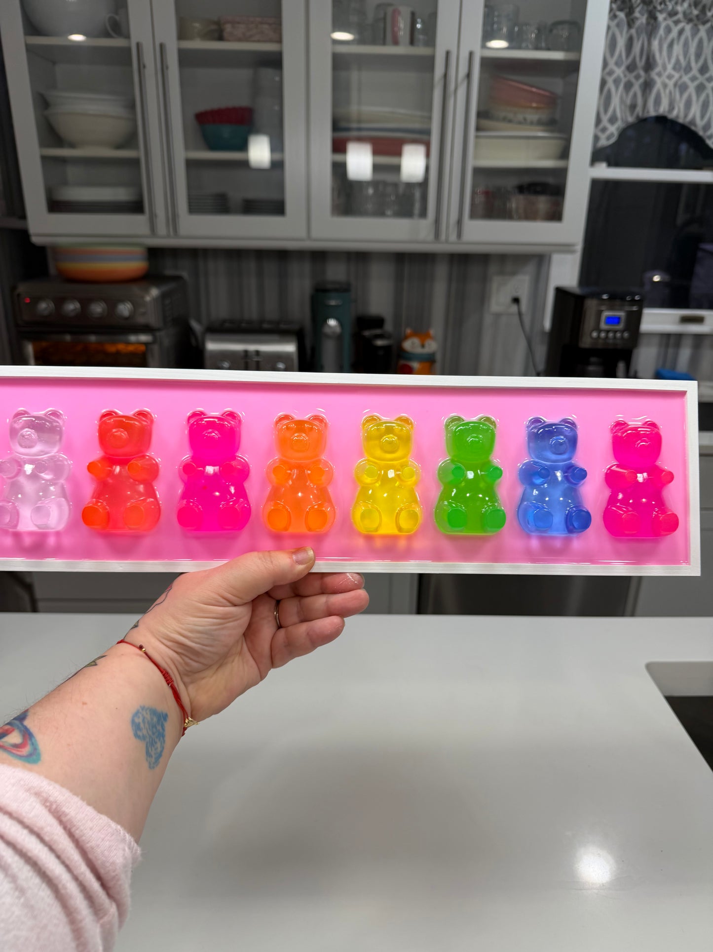 Neon Rainbow Resin Candy Bear Wall Art: 3D Pop Candy Decor
