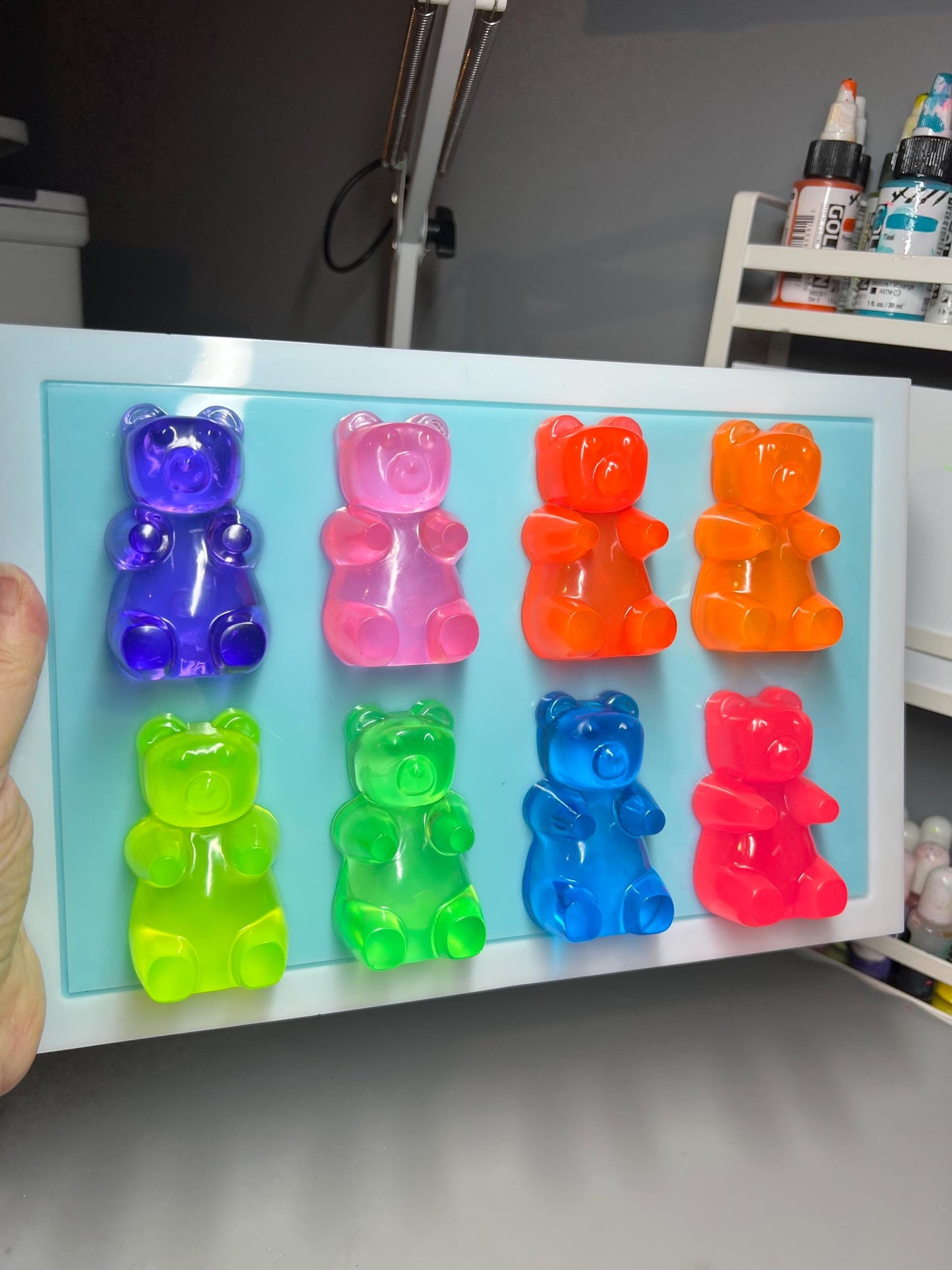 Neon Gummy Bear 3D Wall Art: Handmade Candy Decor (12x8 inches)