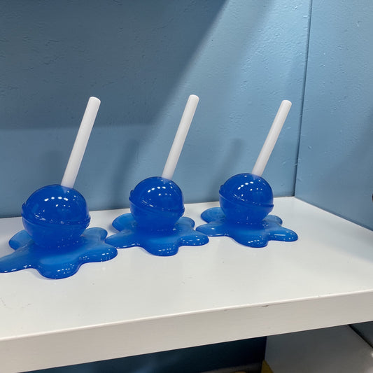 Neon Blue Resin Lollipop Sculpture – Pop Art Candy Decor | Handmade Modern Statement Piece 🍭