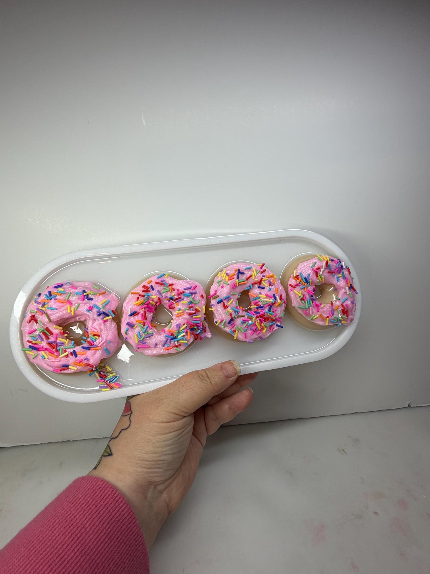 Pink Frosted Donut Resin Art • 13x5” Handmade Pop Art Tray • Rainbow Sprinkle Sweet Kitchen Decor • Cute Kawaii Donut Wall Art