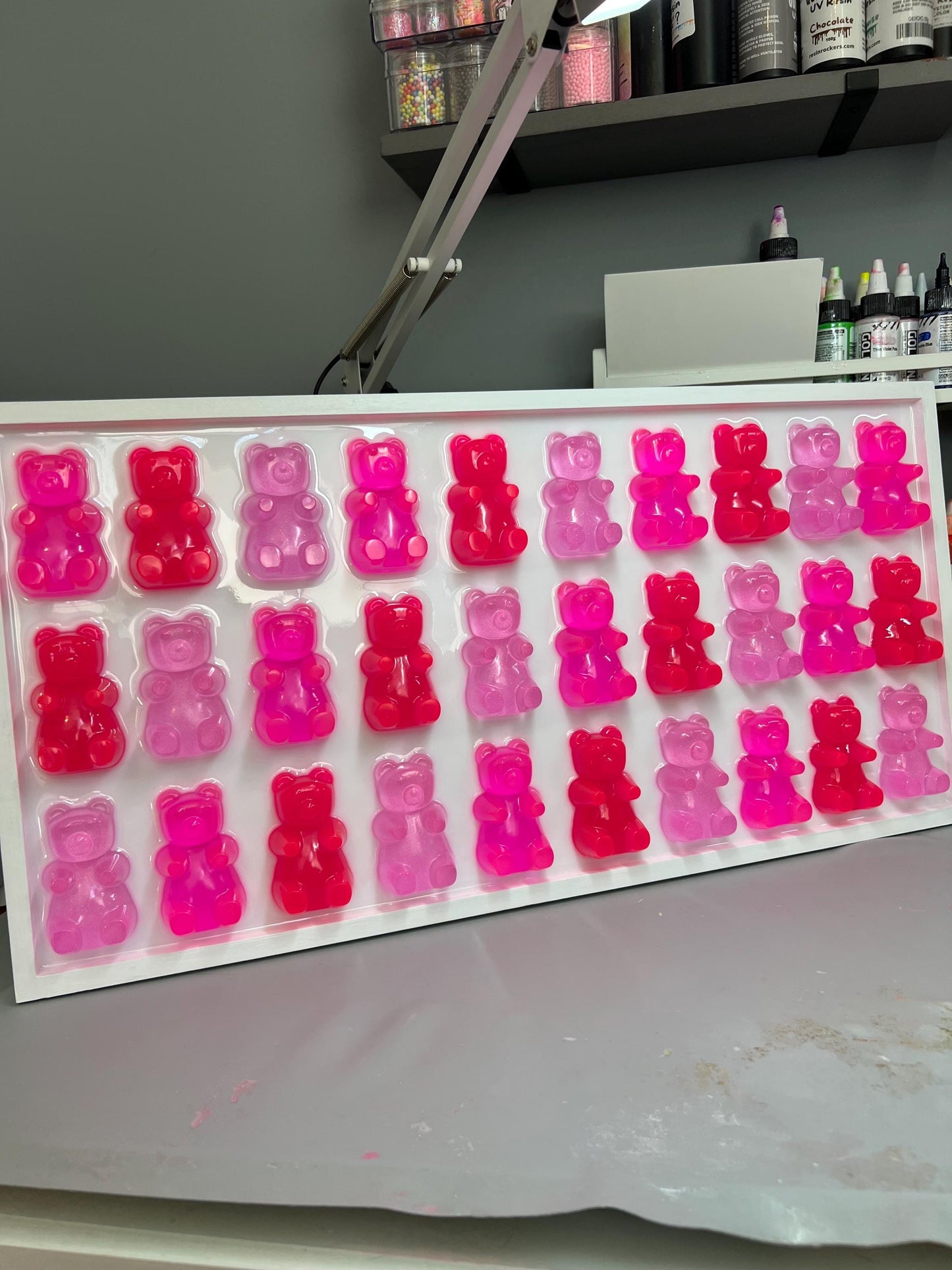 Shades of Pinks Extra Large Pink Resin Gummy Bear Wall Art: 3D Pop Art Decor Glitter, Pink Dopamine Statement Wall Decor