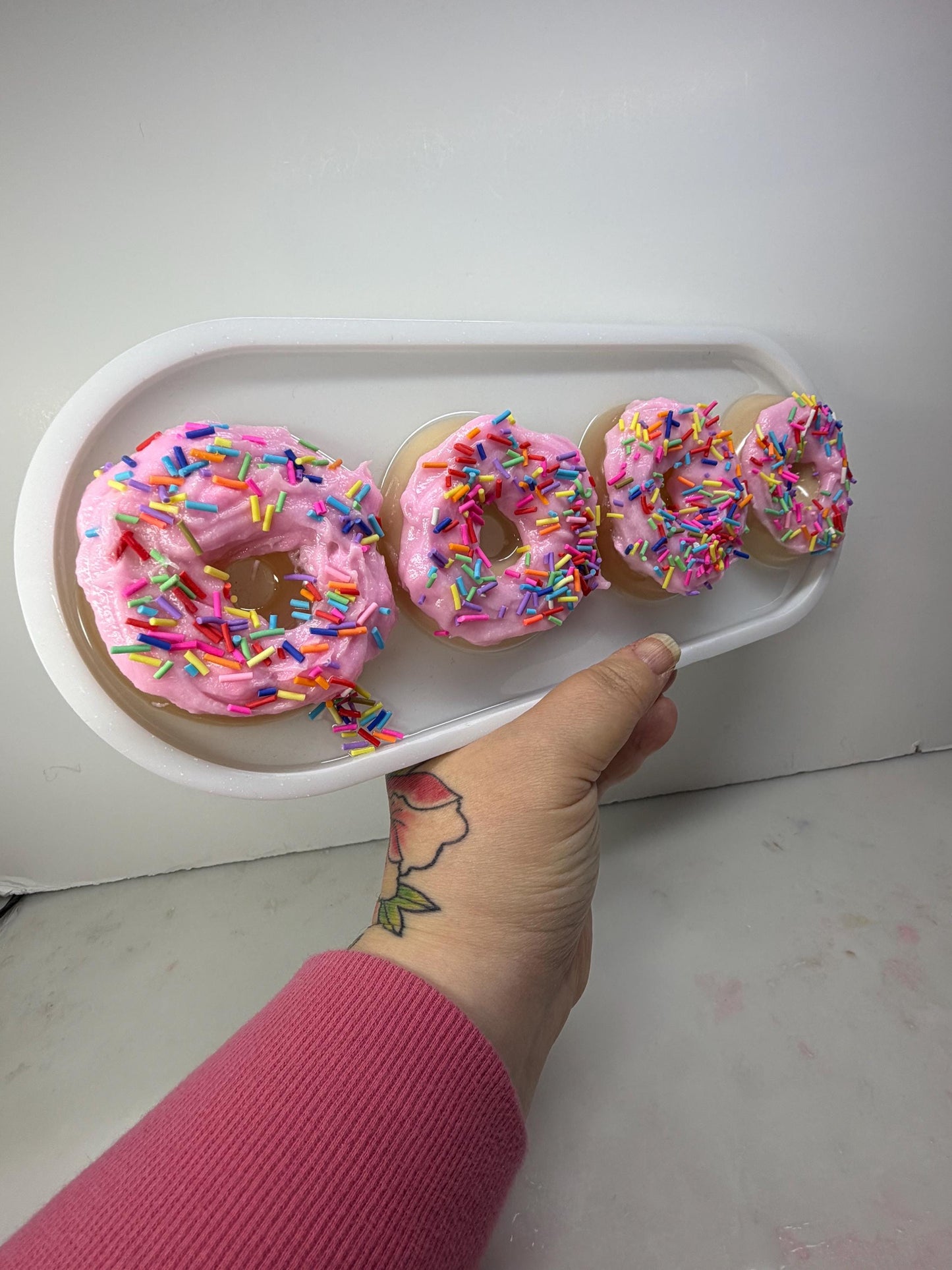 Pink Frosted Donut Resin Art • 13x5” Handmade Pop Art Tray • Rainbow Sprinkle Sweet Kitchen Decor • Cute Kawaii Donut Wall Art