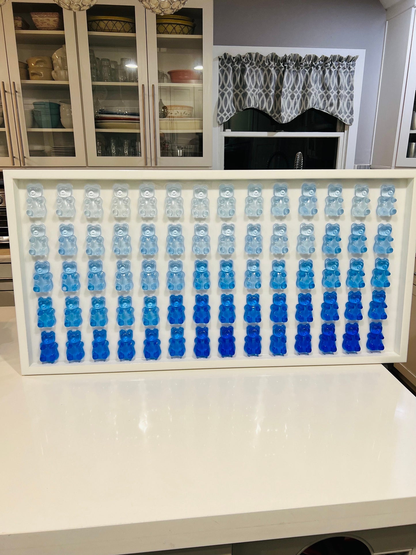 XL Blue Ombre Resin Gummy Bear Wall Art: 3D Pop Art Decor