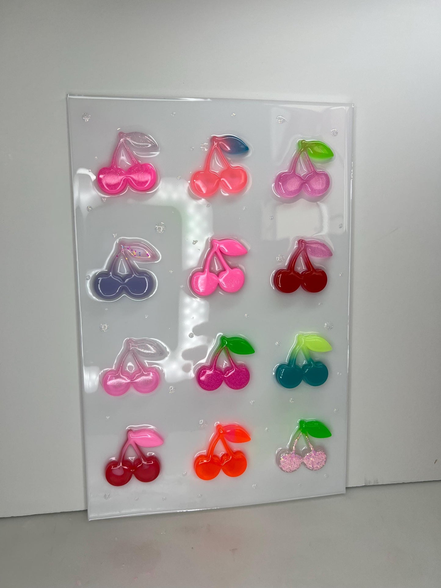 OOAK Resin Cherry Grid Wall Art • 3D Pop Art Candy Sculpture • Colorful Kawaii Fruit Decor • Handmade 12x8 Statement Piece