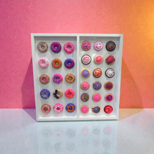 Sweet Dessert Charcuterie Wall Art — 24x24” Resin Cookies & Donuts Pop Art • Pink Sprinkle Candy Kitchen Decor • Original Handmade Artwork