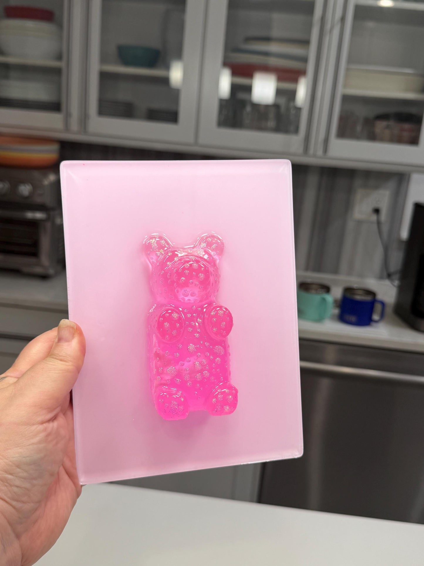 Pink Sparkle Gummy Bear Wall Art | Resin Pop Art Sculpture | 8x6” Candy Decor | Handmade Kawaii Wall Art | Cute Statement Art
