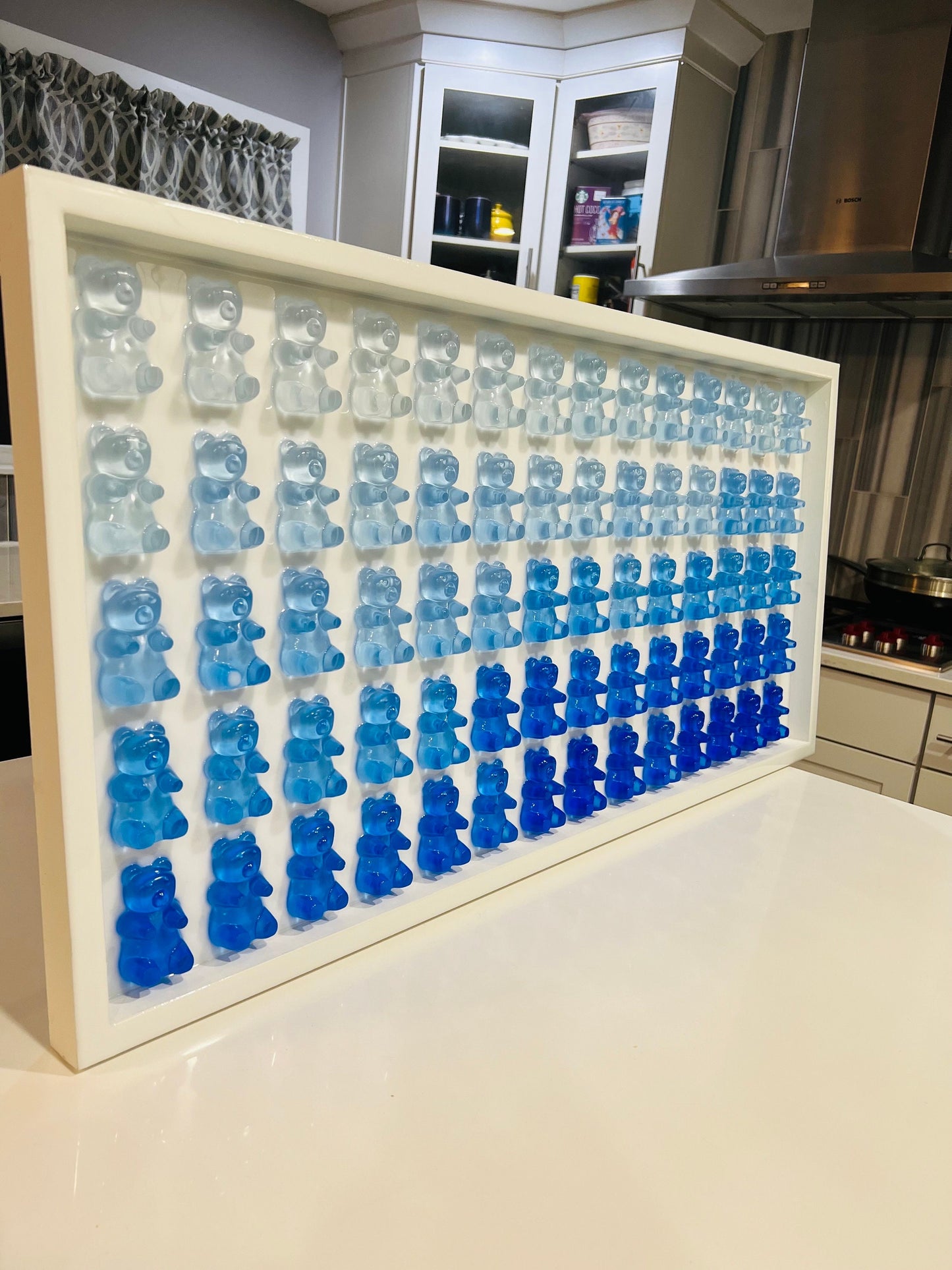 XL Blue Ombre Resin Gummy Bear Wall Art: 3D Pop Art Decor