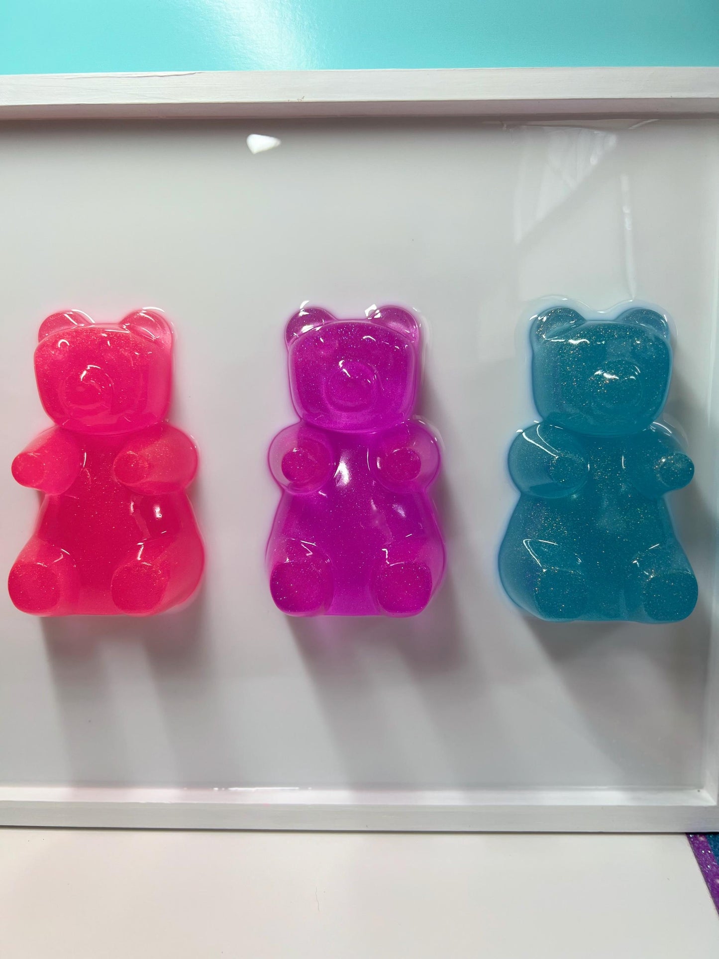 Glitter 5 inch Jumbo Neon Rainbow Gummy Bear Wall Art: 3D Pop Art Decor, Gallery Wall Nursery Wall Hanging, Dopamine Rush Kawaii Decor