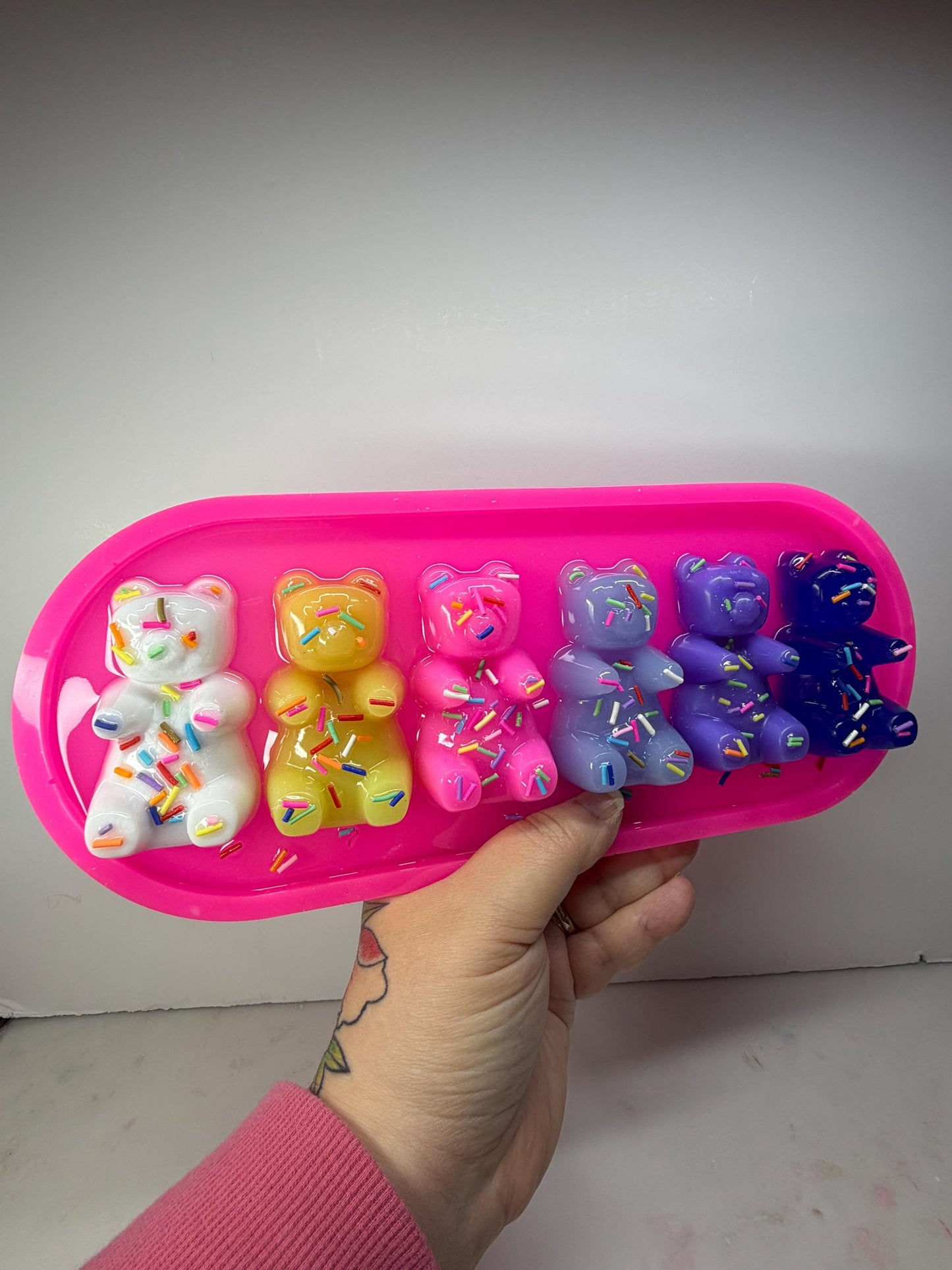 Rainbow Gummy Bear Resin Art • 13x5” Handmade Pop Art Decor • Cute Candy Sprinkle Sculpture • Freestanding or Wall Hanging