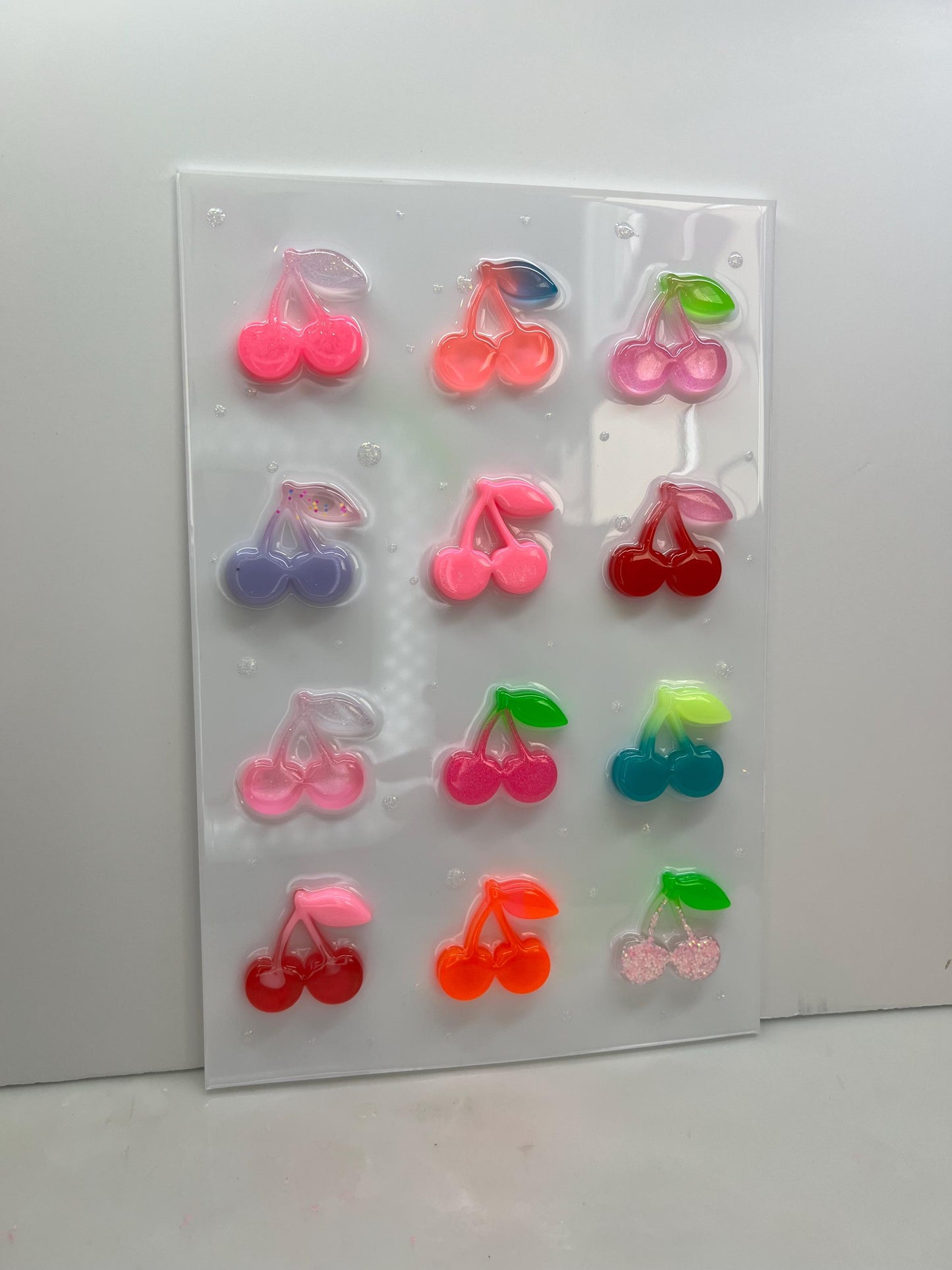 OOAK Resin Cherry Grid Wall Art • 3D Pop Art Candy Sculpture • Colorful Kawaii Fruit Decor • Handmade 12x8 Statement Piece