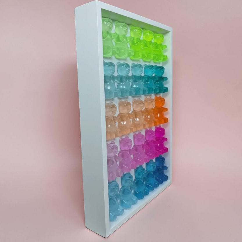 Rainbow Ombre Resin Gummy Bear Wall Art: 3D Pop Art Decor, Nursery Kids Room Wall Hanging, Handmade Rainbow Decor