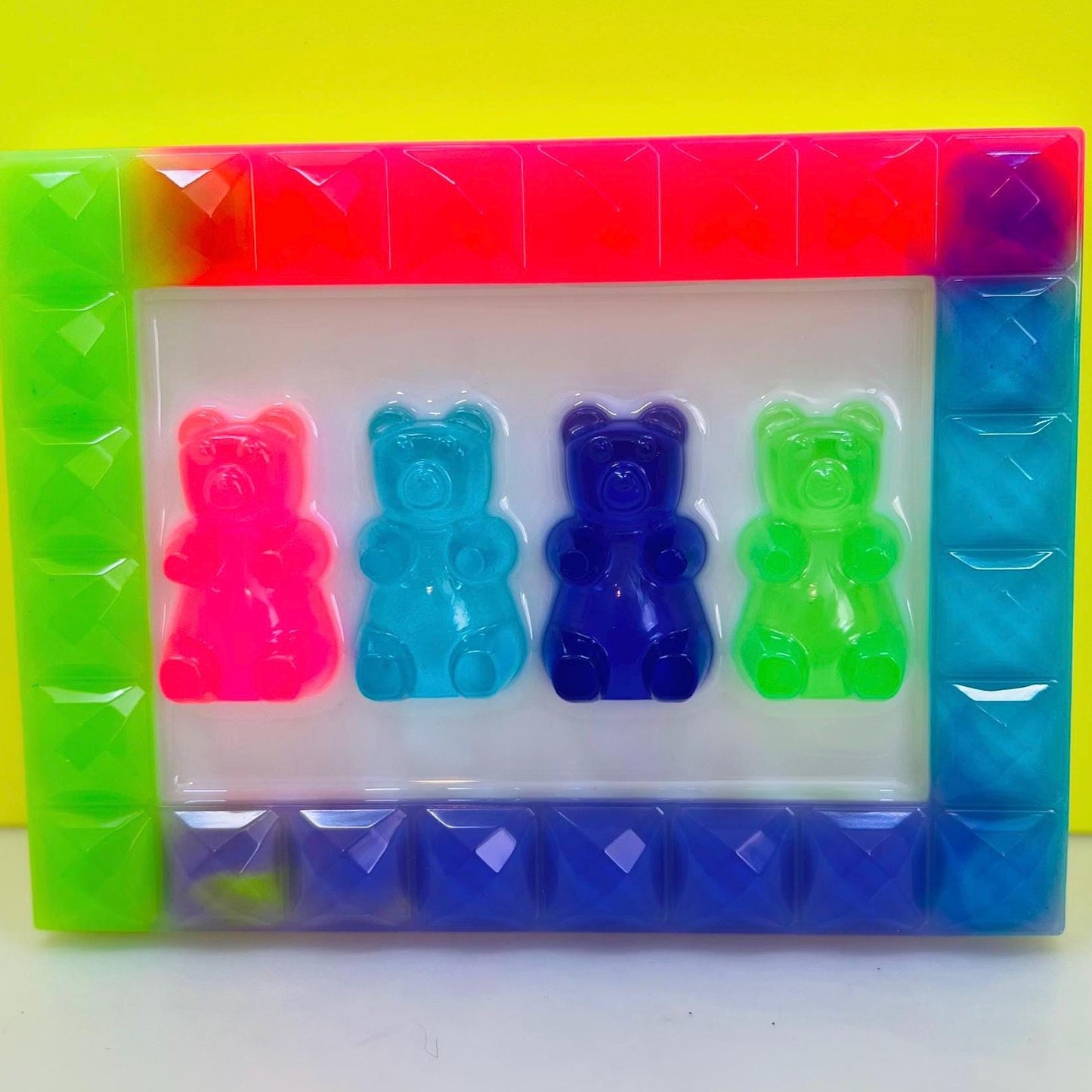 Custom Framed Gummy Bears Decor, Neon Rainbow Resin Gummy Bear Art: 3D Pop Wall Hanging, Gender Neutral Nursery Baby Room Kids Wall Decor