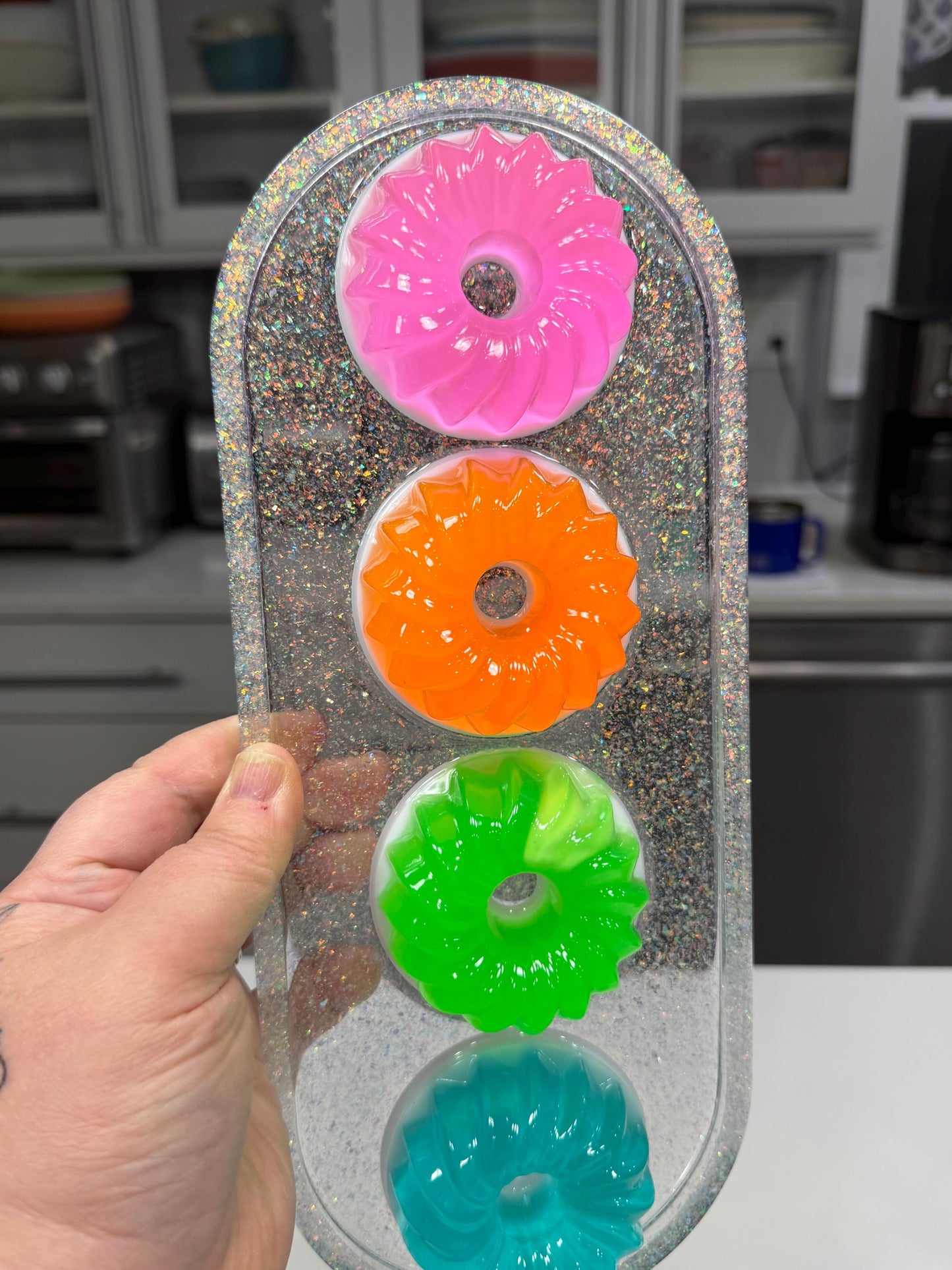 Neon Jelly Cake Wall Art 13x5 Resin Pop Art – Rainbow Gummy Dessert Decor – Maximalist Candy Wall Hanging