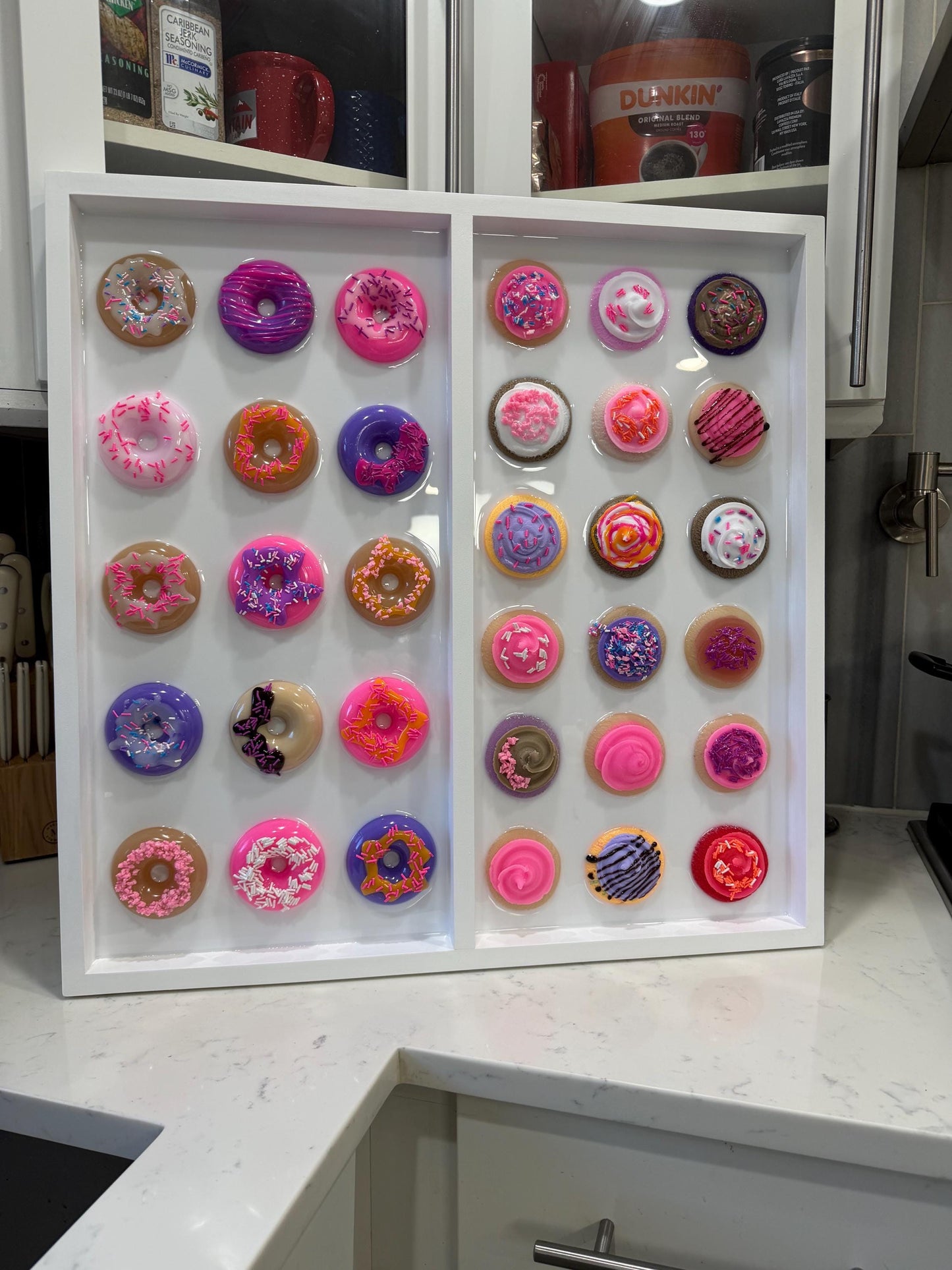 Sweet Dessert Charcuterie Wall Art — 24x24” Resin Cookies & Donuts Pop Art • Pink Sprinkle Candy Kitchen Decor • Original Handmade Artwork