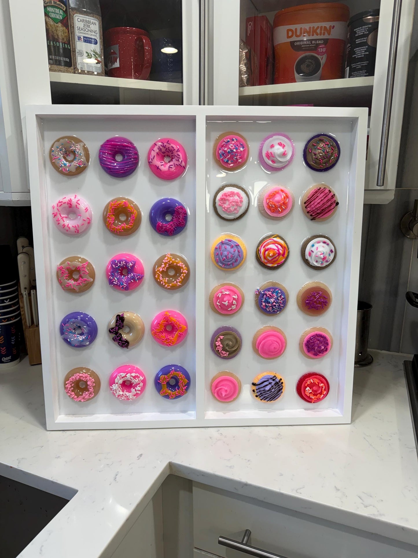 Sweet Dessert Charcuterie Wall Art — 24x24” Resin Cookies & Donuts Pop Art • Pink Sprinkle Candy Kitchen Decor • Original Handmade Artwork