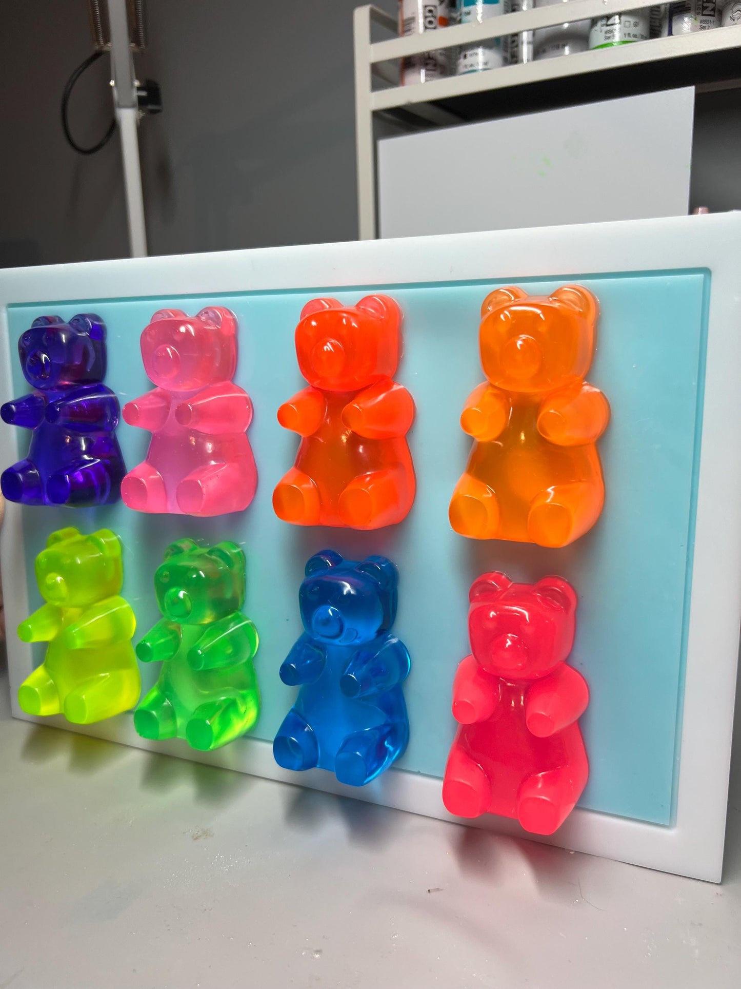 Neon Gummy Bear 3D Wall Art: Handmade Candy Decor (12x8 inches)
