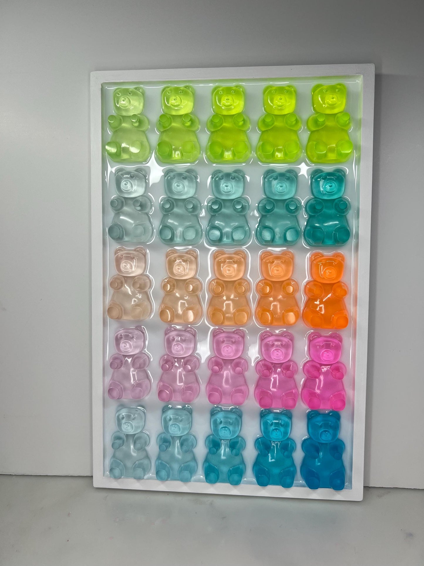 Rainbow Ombre Resin Gummy Bear Wall Art: 3D Pop Art Decor, Nursery Kids Room Wall Hanging, Handmade Rainbow Decor