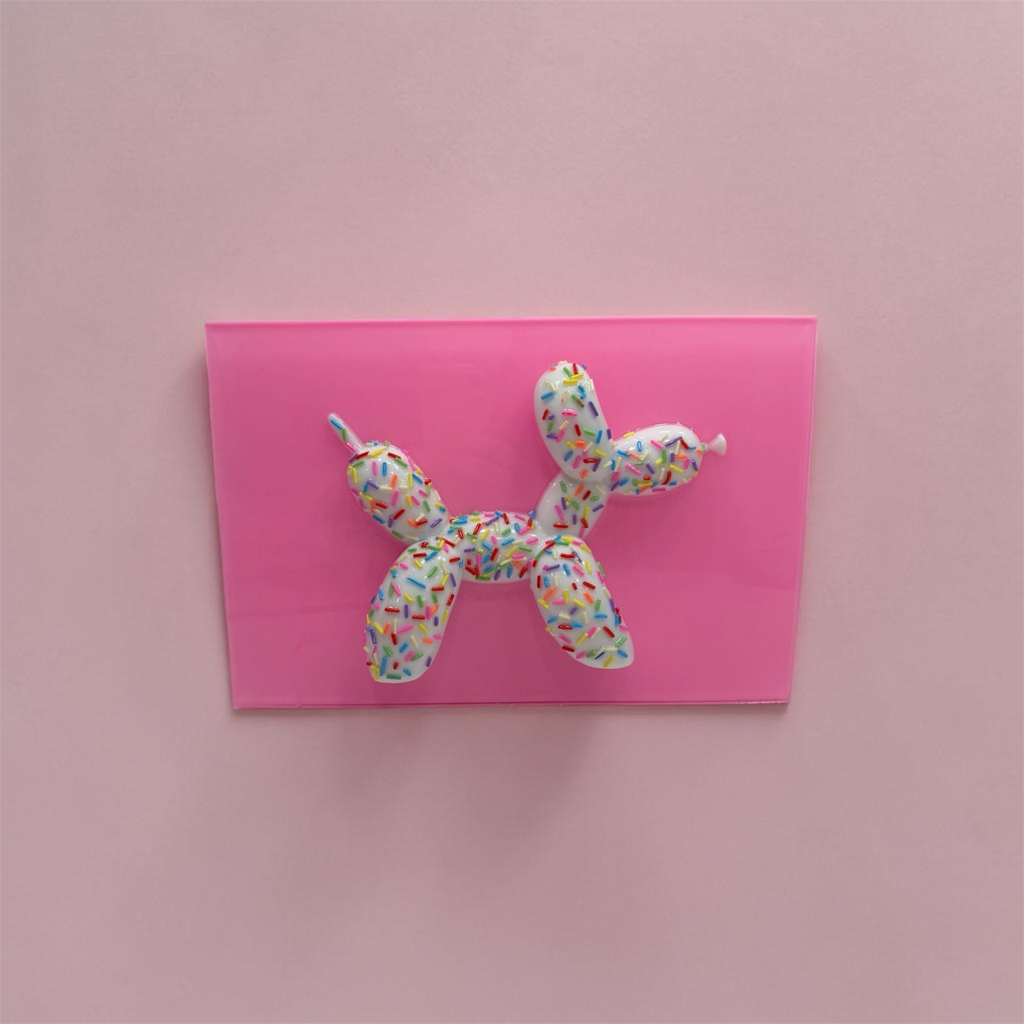 OOAK Balloon Dog Pop Art – 3D Candy Sculpture Wall Art, Sprinkle Resin Art, Pink Acrylic Decor, Dopamine Art