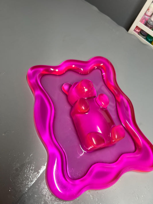 Hot Pink Gummy Bear Resin Wall Art – Y2K Candycore Pop Art Decor – Translucent Lucite Style Handmade Sculpture