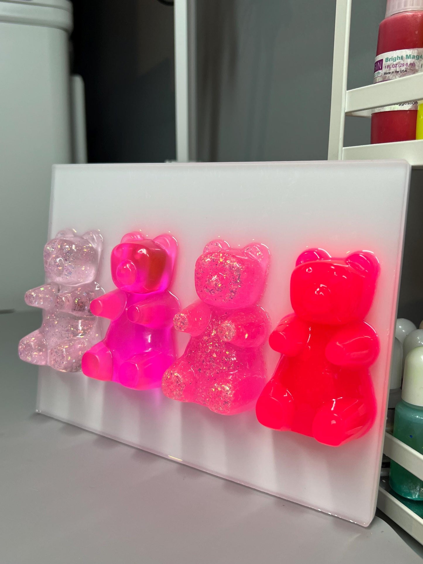 Neon Pink Resin Gummy Bear Wall Art: 3D Pop Art Decor