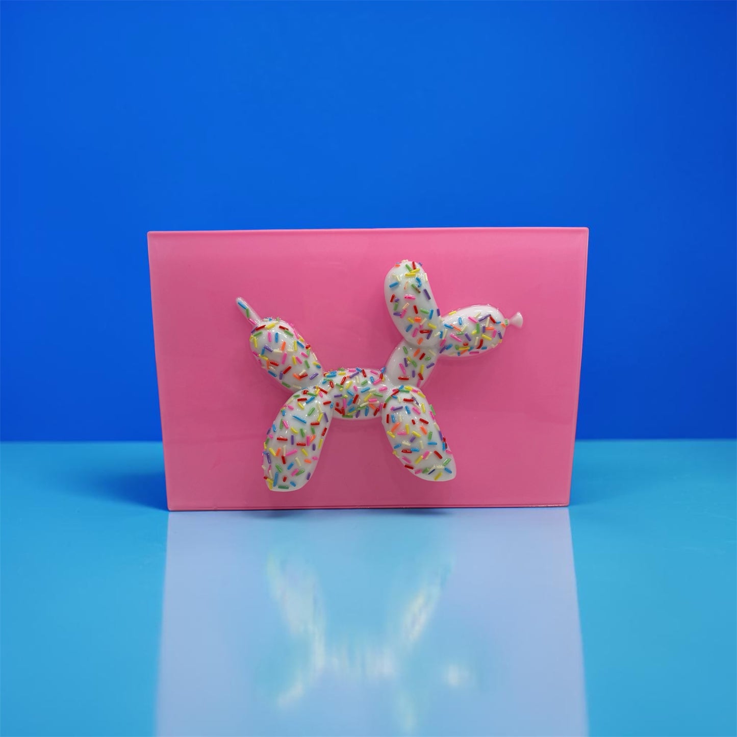 OOAK Balloon Dog Pop Art – 3D Candy Sculpture Wall Art, Sprinkle Resin Art, Pink Acrylic Decor, Dopamine Art