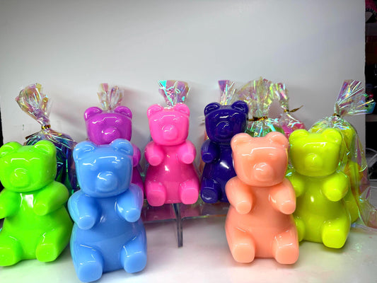 Large 5 Inch Resin Gummy Bear Figurine – Candy Colored Pop Art Decor – Holographic Gift Wrapped – Fun Gift for Art Lovers & Collectors