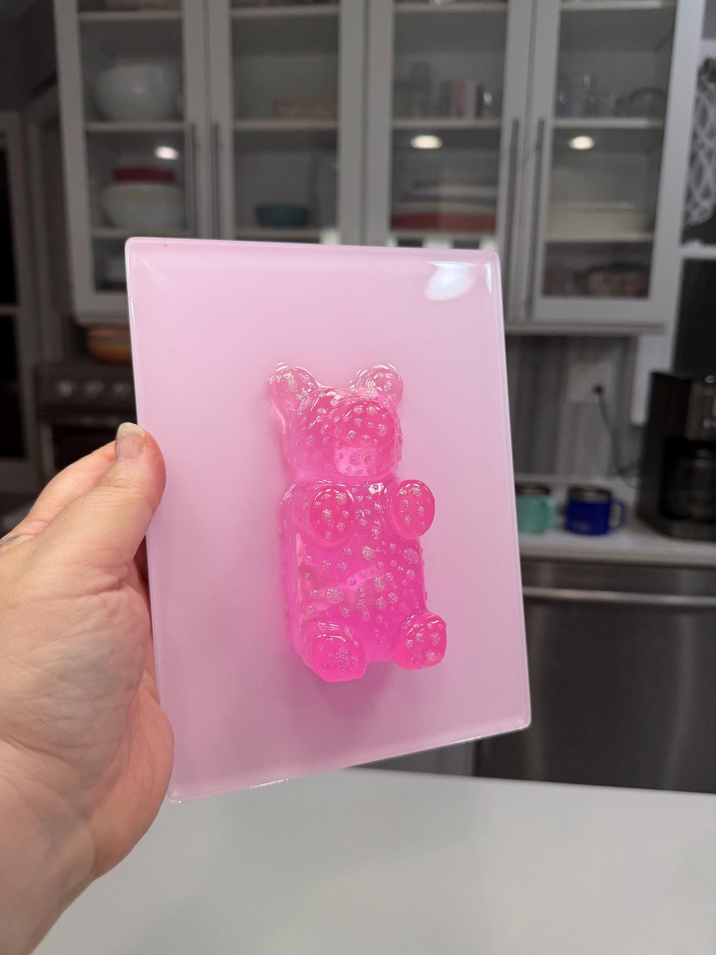 Pink Sparkle Gummy Bear Wall Art | Resin Pop Art Sculpture | 8x6” Candy Decor | Handmade Kawaii Wall Art | Cute Statement Art