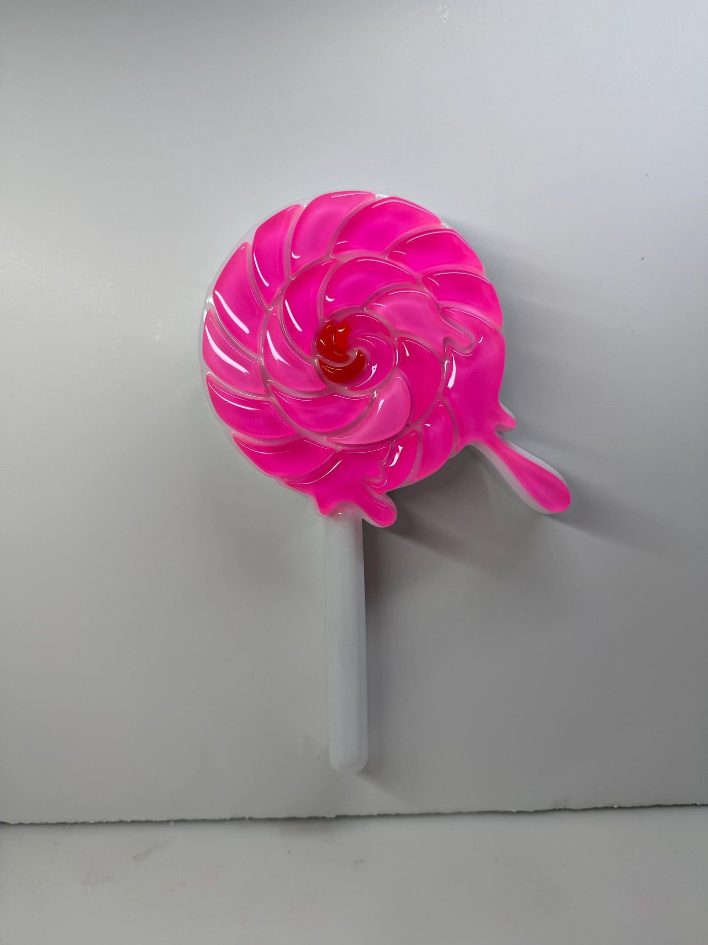 XL Melting Swirl Lollipop Pink Wall Hanging, Resin Sculpture, Candy Art