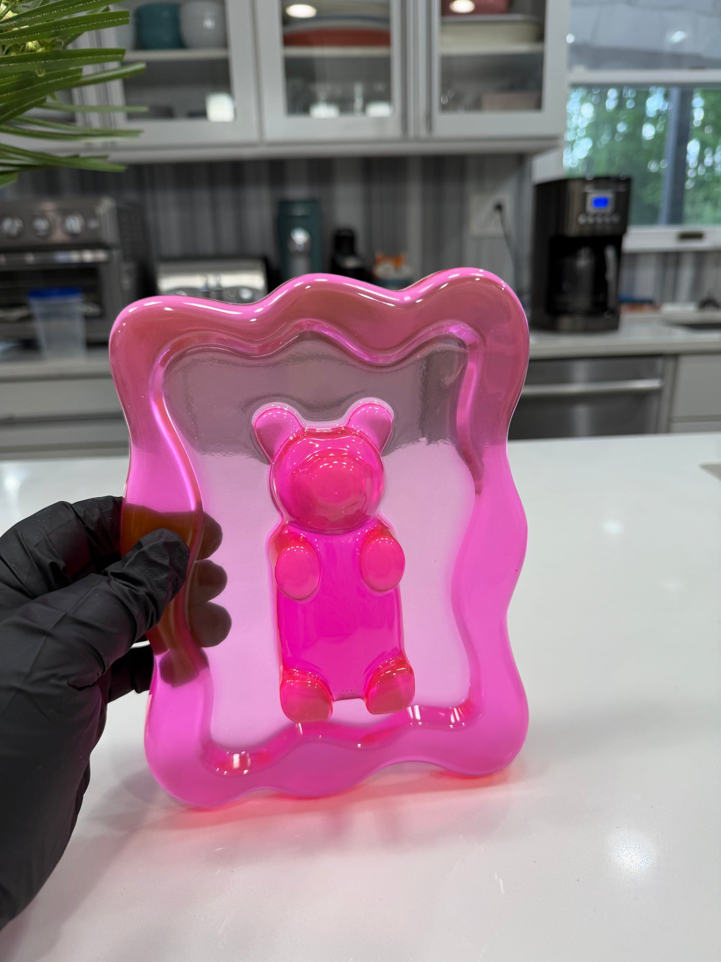 Hot Pink Gummy Bear Resin Wall Art – Y2K Candycore Pop Art Decor – Translucent Lucite Style Handmade Sculpture