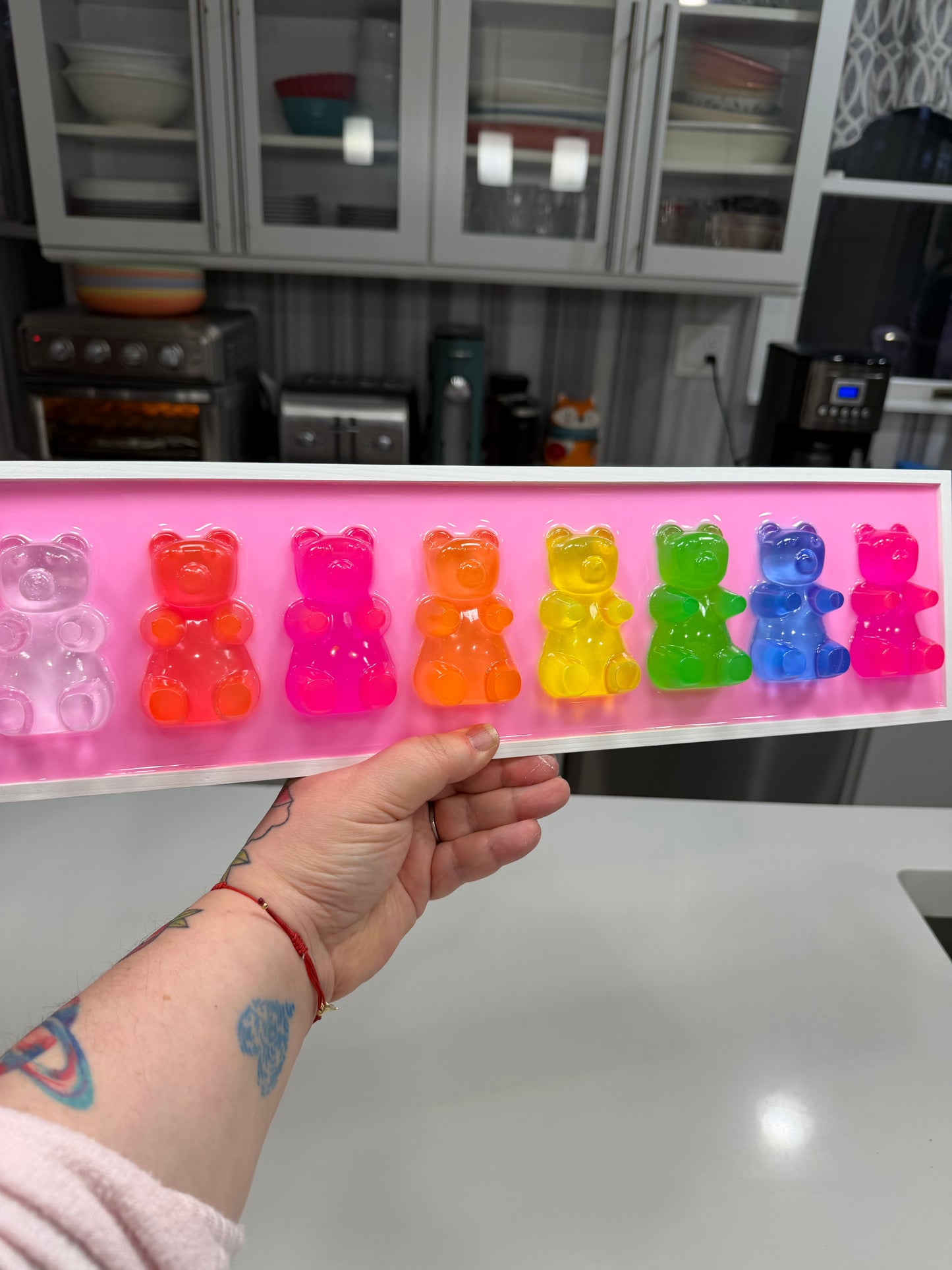 Neon Rainbow Resin Candy Bear Wall Art: 3D Pop Candy Decor