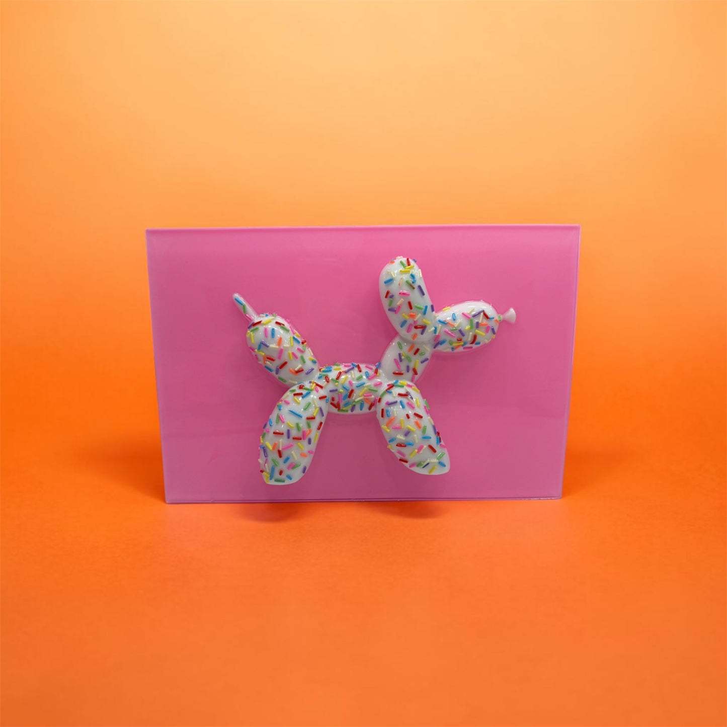 OOAK Balloon Dog Pop Art – 3D Candy Sculpture Wall Art, Sprinkle Resin Art, Pink Acrylic Decor, Dopamine Art