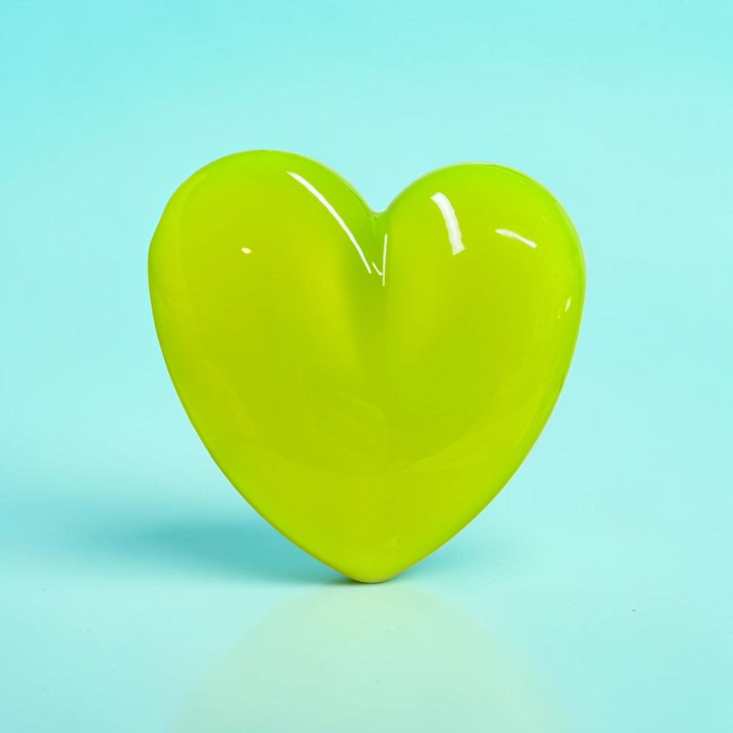 Neon Yellow Resin Heart Wall Art – Acid Lime Pop Art Decor, Glossy Dopamine Heart Sculpture