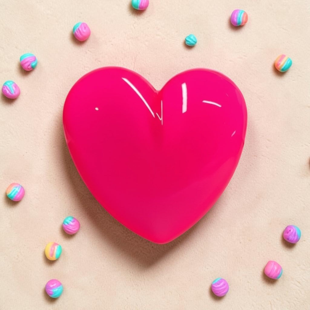 Neon Pink Resin Heart Wall Art – Glossy Candy Heart Pop Art Decor, Kawaii Dopamine Decor