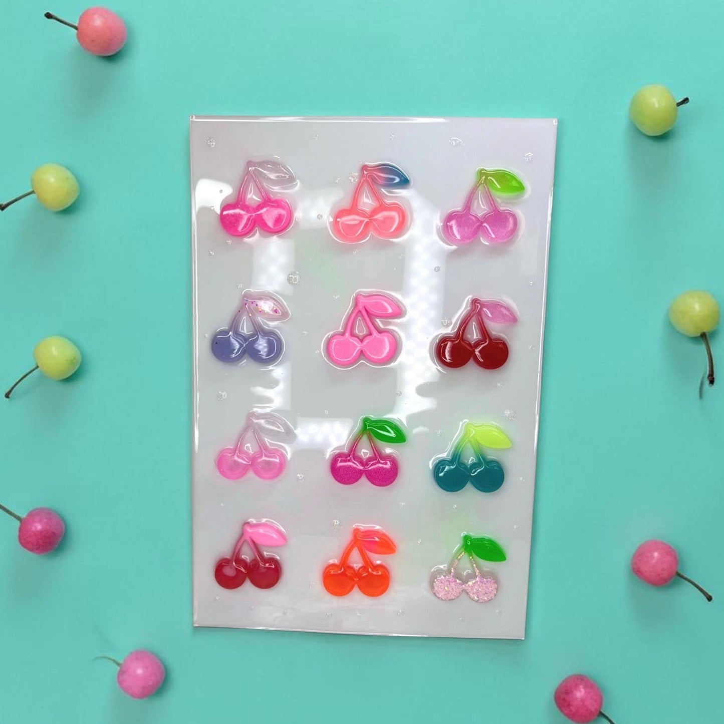 OOAK Resin Cherry Grid Wall Art • 3D Pop Art Candy Sculpture • Colorful Kawaii Fruit Decor • Handmade 12x8 Statement Piece