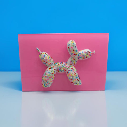 OOAK Balloon Dog Pop Art – 3D Candy Sculpture Wall Art, Sprinkle Resin Art, Pink Acrylic Decor, Dopamine Art